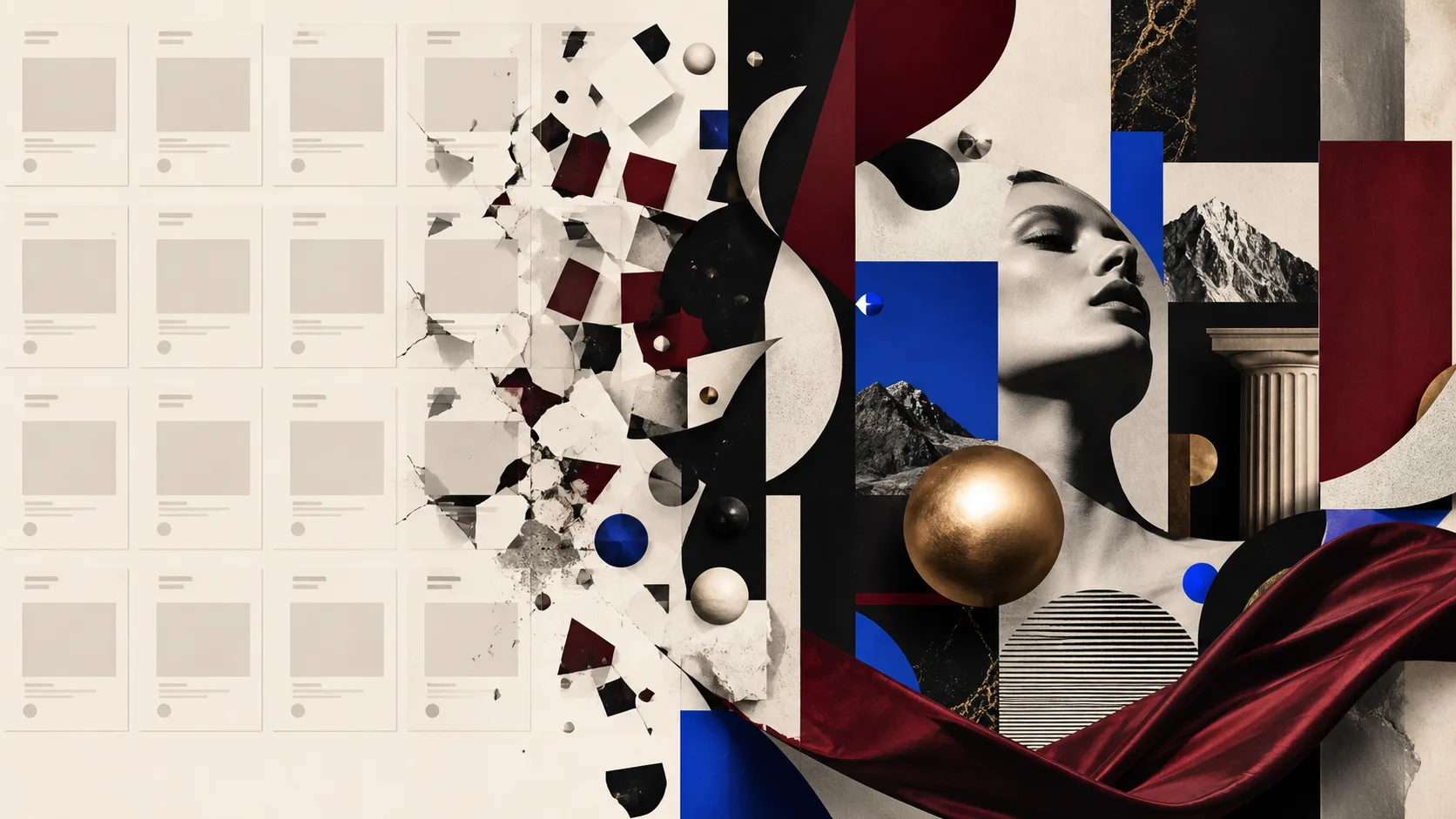 A generic website transforming into a distinctive editorial composition