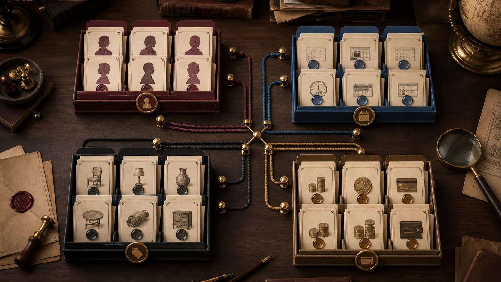 Connected customer, booking, and payment records arranged clearly