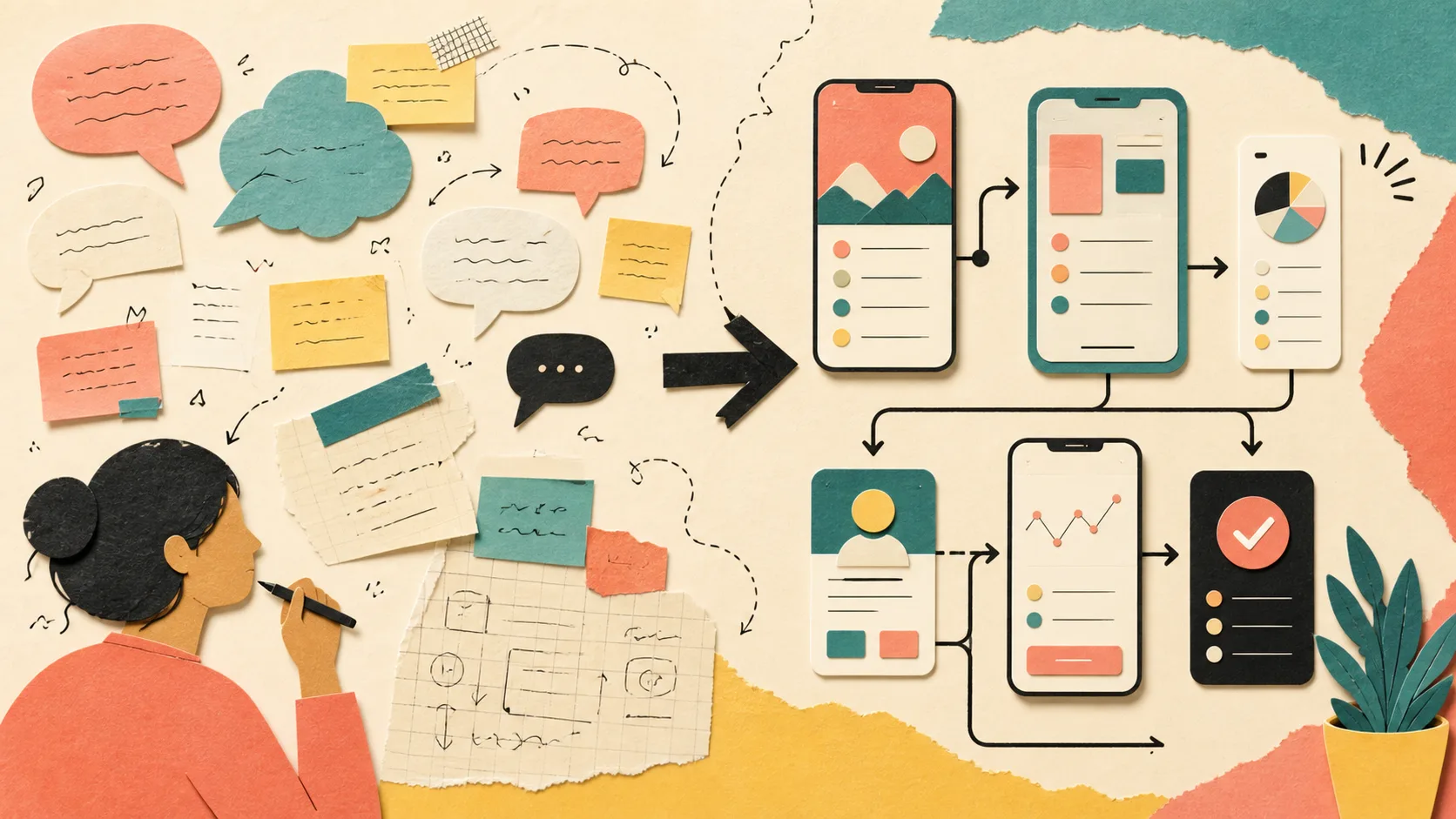 Simple words connecting to product screens and user flows