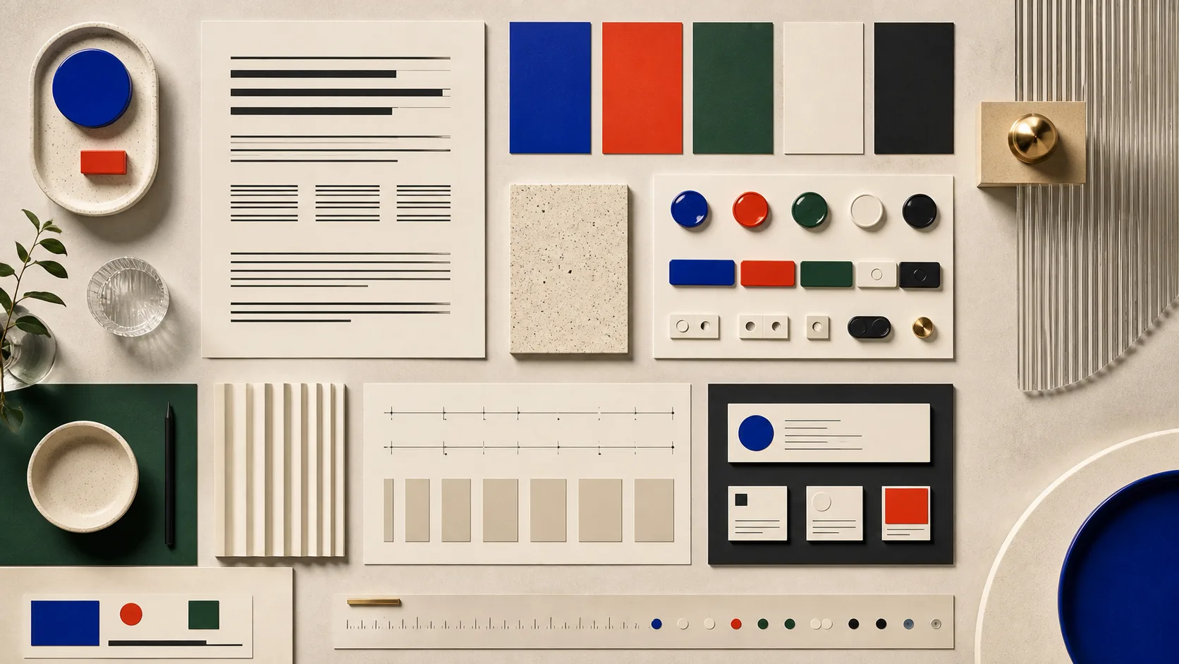 Typography, colour, spacing, and components arranged as a coherent design system